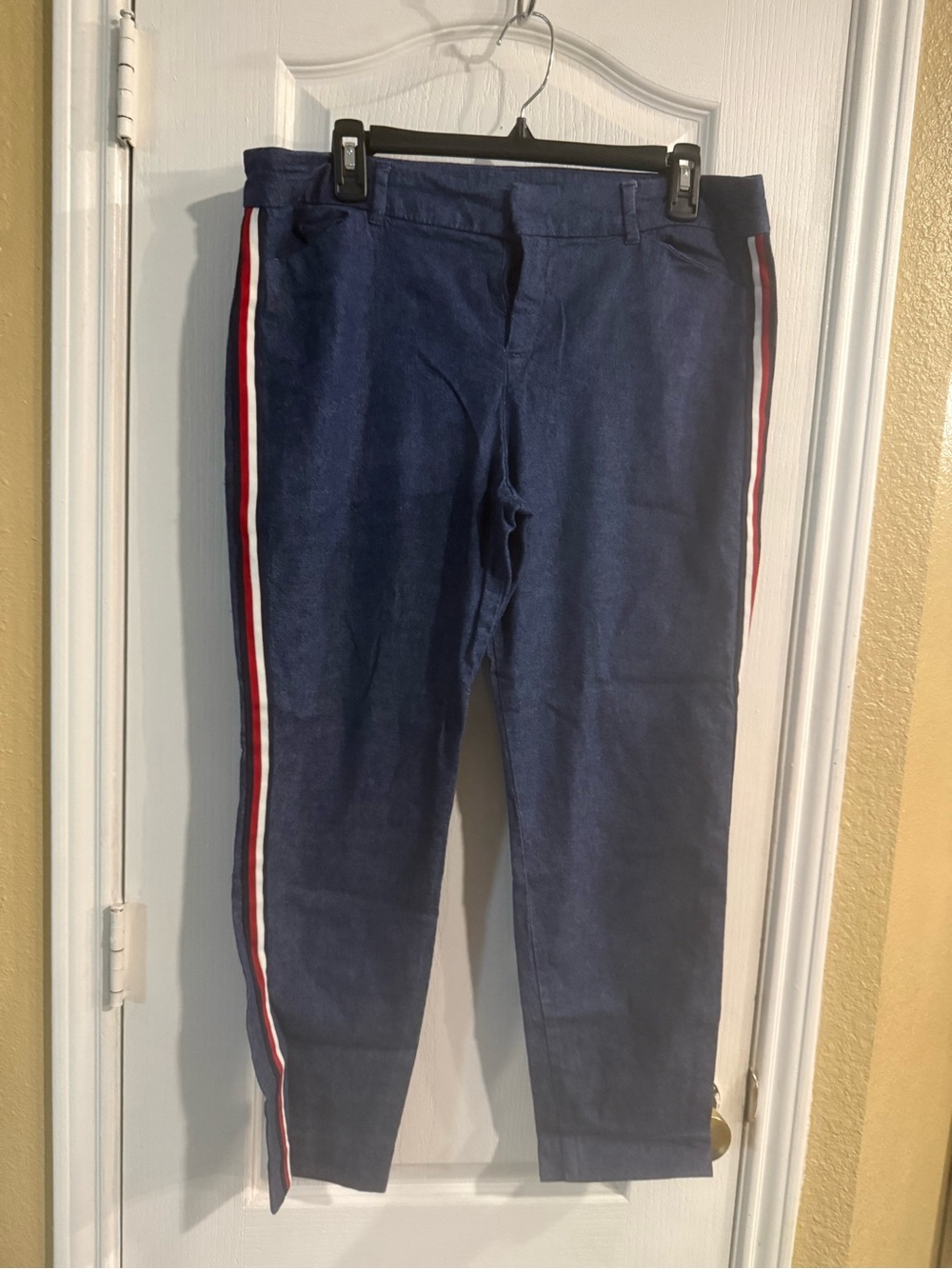 Women's Navy Pixie Ankle Chinos with Red & White Side Stripes